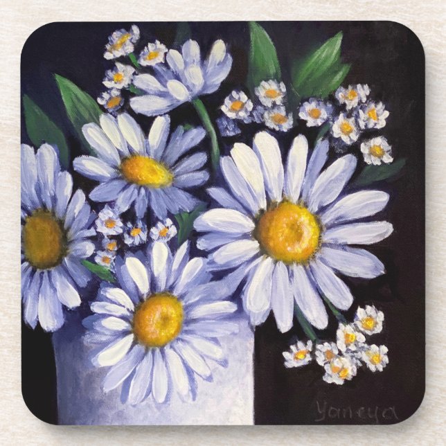 Gänseblümchen-Blumenuhr Getränkeuntersetzer (Vorderseite)