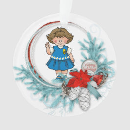 Gänseblümchen-brünetter blauer KieferWreath Ornament
