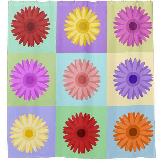 Gänseblümchen-Entwurf des Gerbera-3x3 Duschvorhang (Vorderseite)