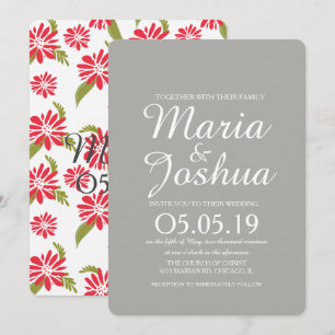 Gänseblümchen Florale Tropische Blätter Hochzeit Einladung