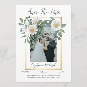 Gänseblümchen Florales Gold Hochzeit Save The Date Einladung