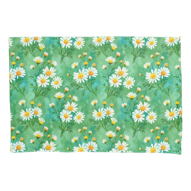 Gänseblümchen flüstern – Aquarell-Wiesen-Muster Kissenbezug (Vorderseite)