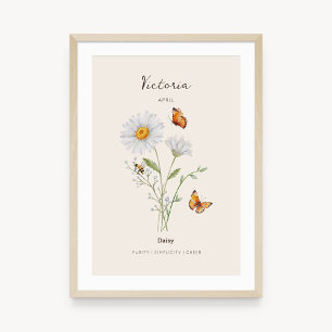 Gänseblümchen-Geburtsmonats-Blumenposter Poster