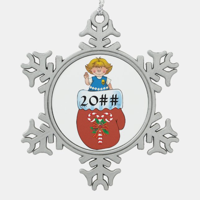 Gänseblümchen-Handschuh-Blondine Schneeflocken Zinn-Ornament (Vorderseite)