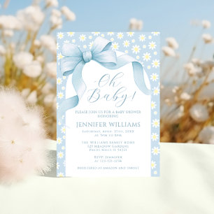 Gänseblümchen Hellblau Florales Schleifenband Baby Einladung