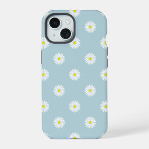 Gänseblümchen-Illustrationsmuster auf Hellblau iPhone 15 Hülle
