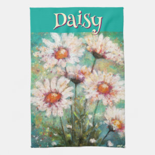 Gänseblümchen Impressionistisches Florales Türkis Geschirrtuch