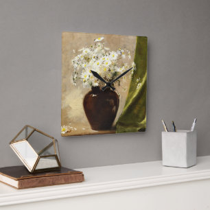 Gänseblümchen in einer Vase, Paul Fisher Quadratische Wanduhr