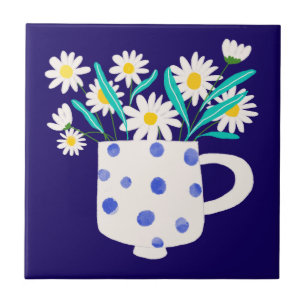Gänseblümchen in Keramikvase Wasserfarbe Keramikfl Fliese