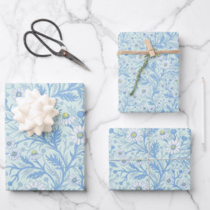 Gänseblümchen in weiß und blau auf Meeresglas Geschenkpapier Set