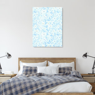 Gänseblümchen in weiß und blau auf Meeresglas Leinwanddruck