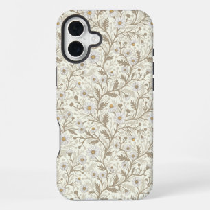 Gänseblümchen in weiß und braun auf cremeweiß iPhone 16 plus hülle