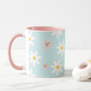 Gänseblümchen-Lilien-Blumenmuster auf Meer-Torsion Tasse