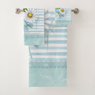 Gänseblümchen mit blauen Streifen Badhandtuch Set