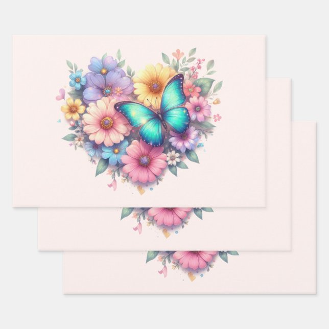 Gänseblümchen mit einem schönen Schmetterling Geschenkpapier Set (Set)