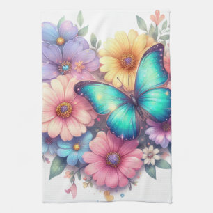 Gänseblümchen mit einem schönen Schmetterling Geschirrtuch
