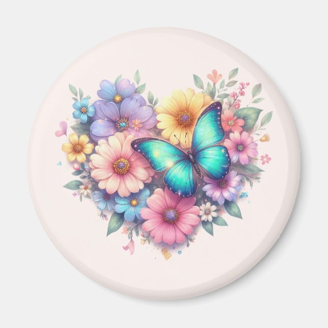 Gänseblümchen mit einem schönen Schmetterling Magnet (Vorne)