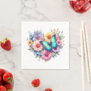 Gänseblümchen mit einem schönen Schmetterling Serviette