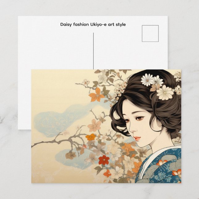 Gänseblümchen Mode Ukiyo-e-Kunststil  Postkarte (Vorne/Hinten)