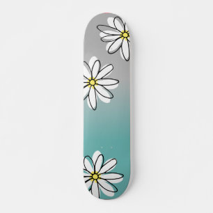 Gänseblümchen Modern Türkis Grau Ombre Doodle Skateboard