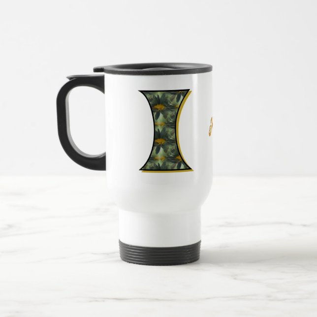 Gänseblümchen-Monogramm Anfangsbuchstabe I Persona Reisebecher (Links)