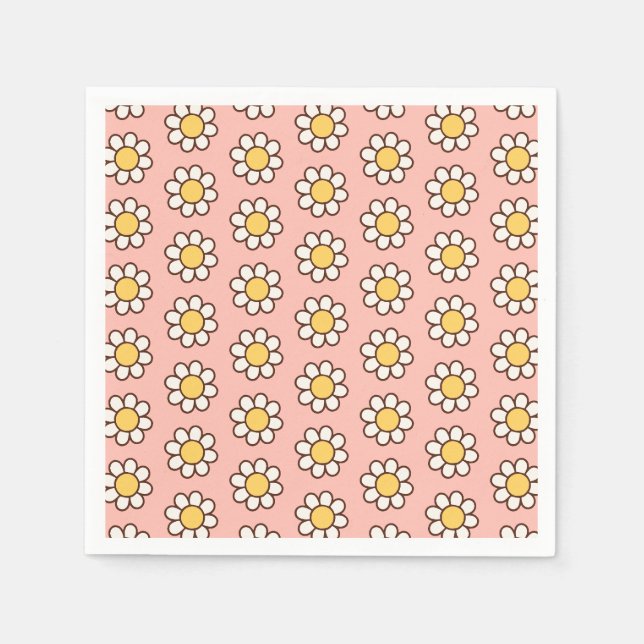 Gänseblümchen-Muster auf pastellrosa Frühlingsfeie Serviette (Vorderseite)
