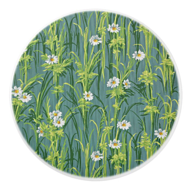 Gänseblümchen-Muster, grünes Muster, Keramikknauf (Vorderseite)