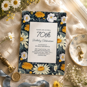 Gänseblümchen Navy Blau Gelbe Garten 70. Geburtsta Einladung