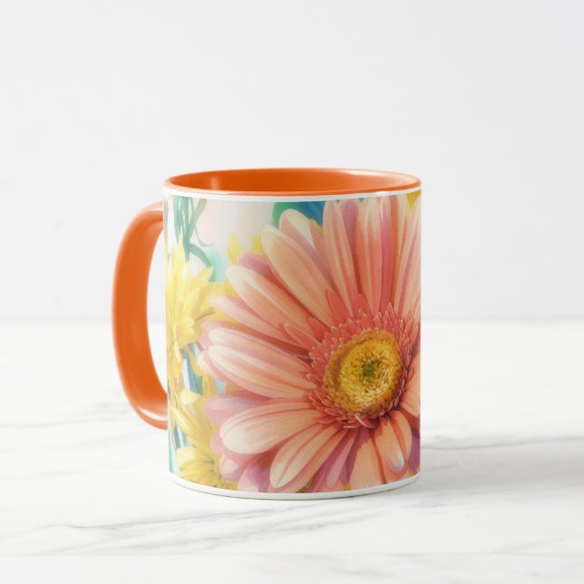 Gänseblümchen Orange Farbige Blumen Kunst Tasse (Vorderseite Links)