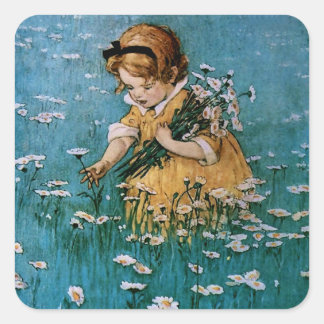 Gänseblümchen pflücken von Jessie Willcox Smith Quadratischer Aufkleber