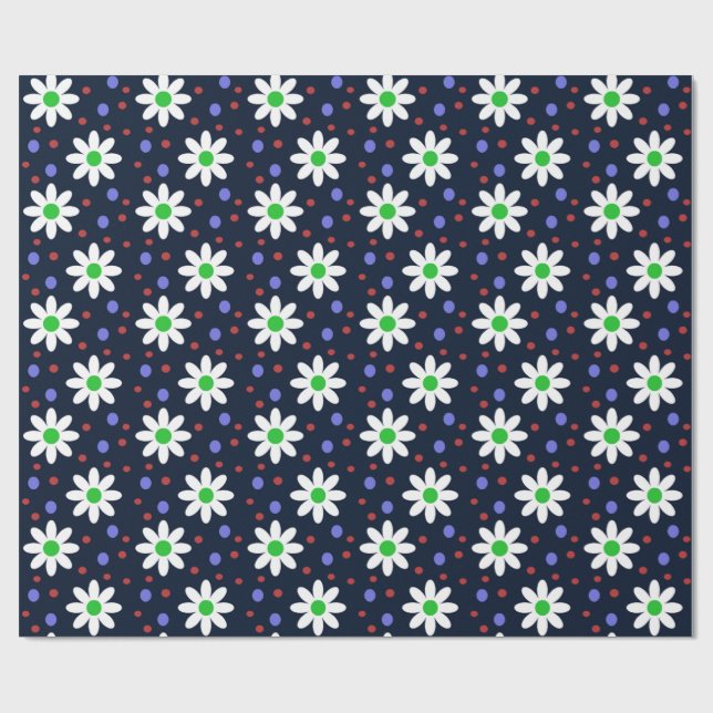 Gänseblümchen Punkte Navy Blau Geschenkpapier (Flach)