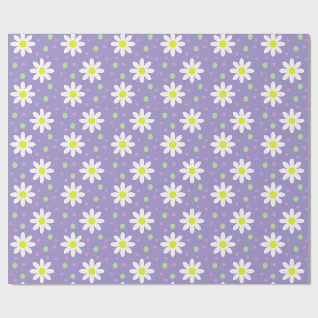 Gänseblümchen Punkte violett Geschenkpapier (Flach)