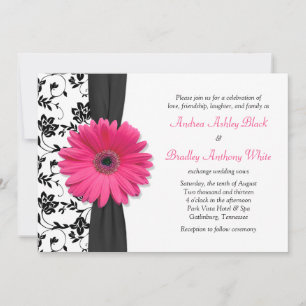 Gänseblümchen Rosa Schwarz Weiß Floral Hochzeitsei Einladung