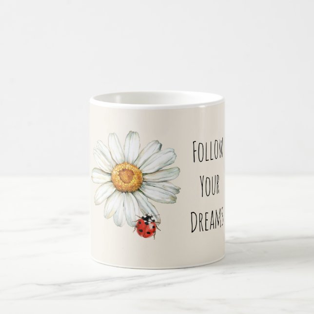 Gänseblümchen Rot Schwarz Marienkäfer Kaffeetasse (Mittel)