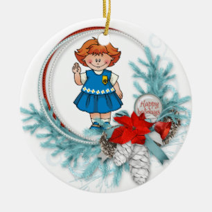 Gänseblümchen-roter Haar-Pfadfinder-blauer Keramik Ornament