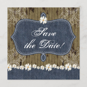 Gänseblümchen-Save the Date Holz des Denim-n lädt Save The Date