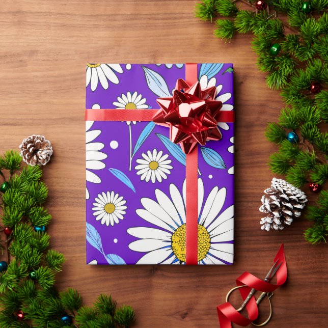 Gänseblümchen und Blätter Geschenkpapier (Feiertagsgeschenk)
