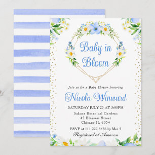 Gänseblümchen und blaue Blumen Herz Kranz Baby Sho Einladung
