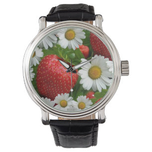 Gänseblümchen und Erdbeeren Armbanduhr