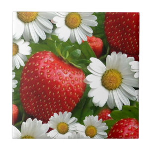 Gänseblümchen und Erdbeeren Fliese
