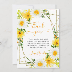 Gänseblümchen und gelbe Blumen Goldrahmen Quincean Dankeskarte