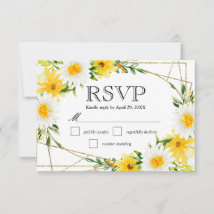 Gänseblümchen und gelbe Sommerblumen Hochzeit RSVP Karte