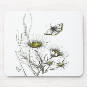 Gänseblümchen und Schmetterling Mousepad