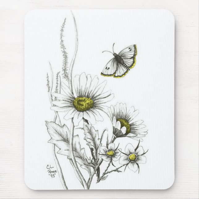 Gänseblümchen und Schmetterling Mousepad (Vorne)