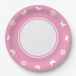Gänseblümchen und Schmetterlinge auf Petal Pink Pa Pappteller