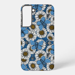 Gänseblümchen, weiße Wildblumen und blaue Schmette Samsung Galaxy Hülle