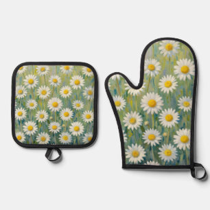 Gänseblümchen-Wiesen-Impressionistisches Blumenmus Ofenhandschuh & Topflappen-Set