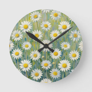 Gänseblümchen-Wiesen-Impressionistisches Blumenmus Runde Wanduhr
