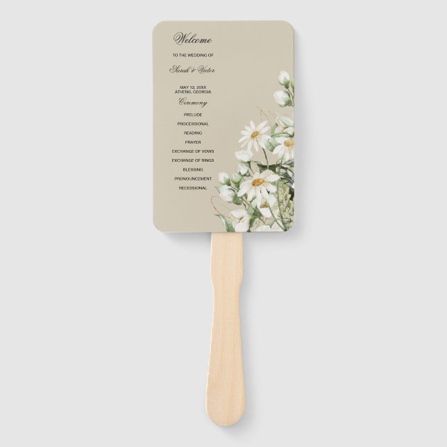 Gänseblümchen Wildblumen Boho Hochzeitsprogramm Ha Fächer (Vorderseite)