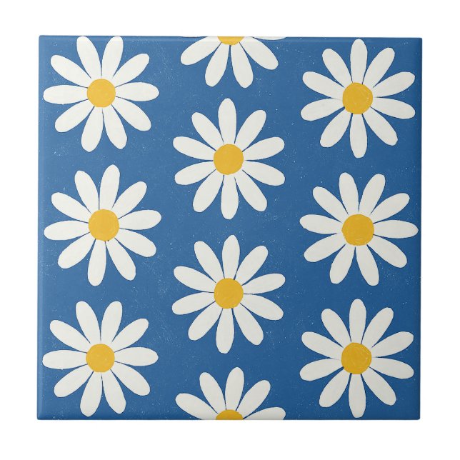 Gänseblümchenfeld in Blau Fliese (Vorderseite)